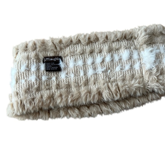 J MCLAUGHLIN AZALEA FAUX FUR NECK WARMER OS SAND OFF WHT STRIPE LUXURY ELEGANT - Picture 4 of 8